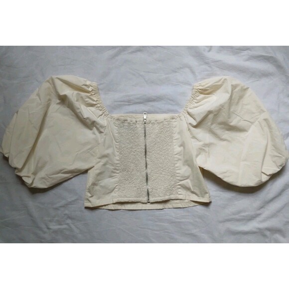 DKNY Milkmaid Style Cottage Core Ivory Peasant Blouse Puff Sleeve Womens Small - Picture 8 of 11